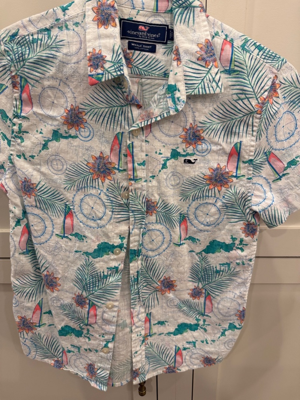 Vineyard Vines boys White Tropical Surf Short-Sleeve Button-Down